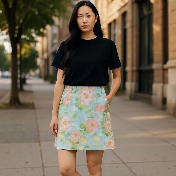 Catherine Stewart Floral Print Skirt Size 12  Vibrant Retro Mid-Rise Cotton Blen - Picture 1 of 4